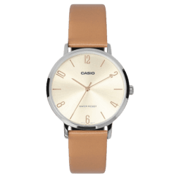 Casio LTP-VT01L-5BUDF Leather Analog Watch for Women, Beige,