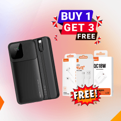 Combo- 6 BUY RECCI P-68 Powerbank & GET RECCI L-15 Earphone, RECCI RTC-N26C Cable & Recci RC51E QC18W Fast Charging Adapter Free
