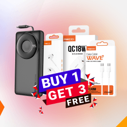 Combo- 4 BUY RECCI P-58 Powerbank & GET RECCI L-15 Earphone, RECCI RTC-N26C Cable & Recci RC51E QC18W Fast Charging Adapter Free